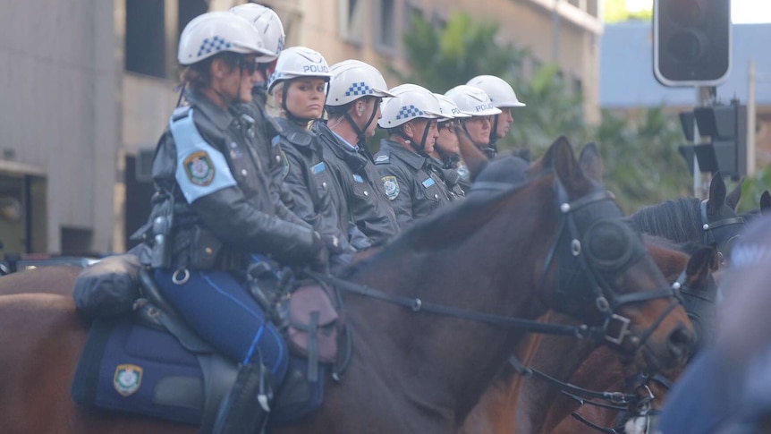 Mounted police at a Reclaim Australia rally