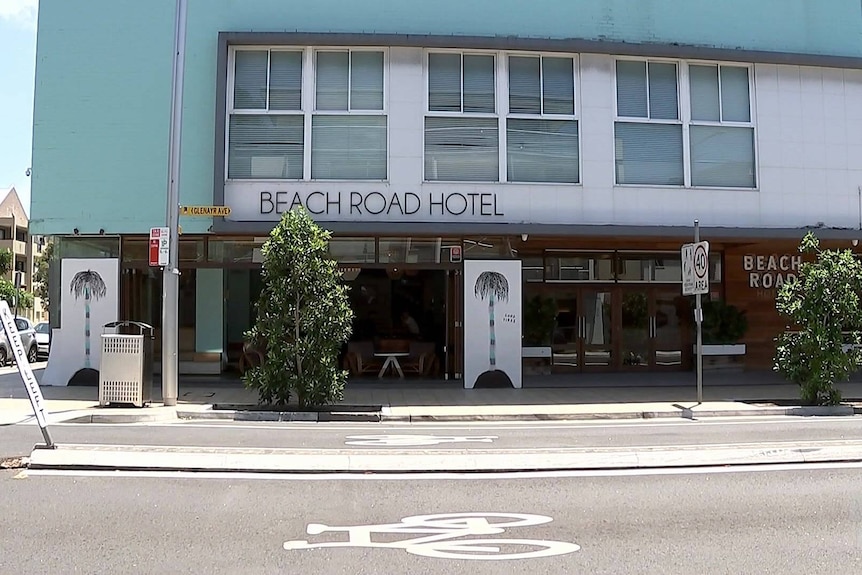 an outside shot of the beach road hotel in bondi
