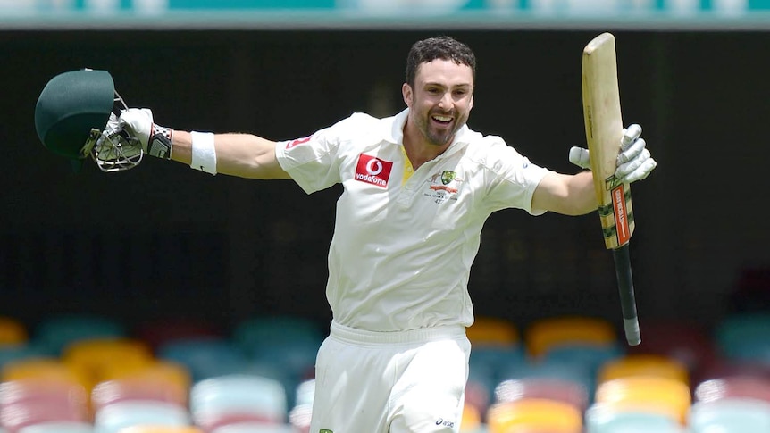 Ed Cowan celebrates scoring a century