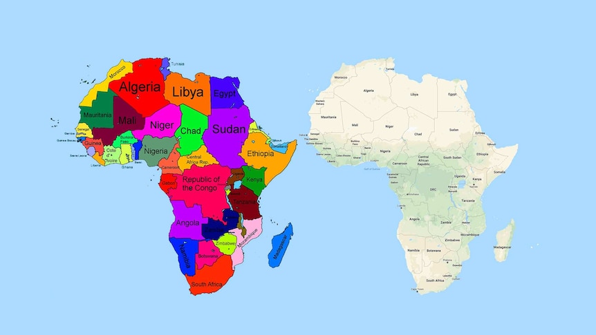 A graphic image of the incorrect map which was uploaded alongside the geographically correct map of Africa.