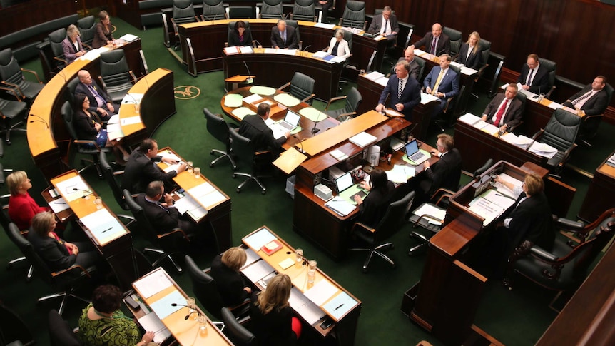 Sue Hickey presides over the 49th Tasmanian Parliament.