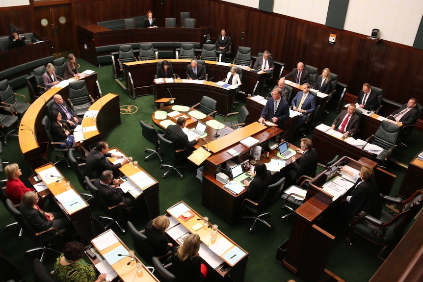 Sue Hickey presides over the 49th Tasmanian Parliament.