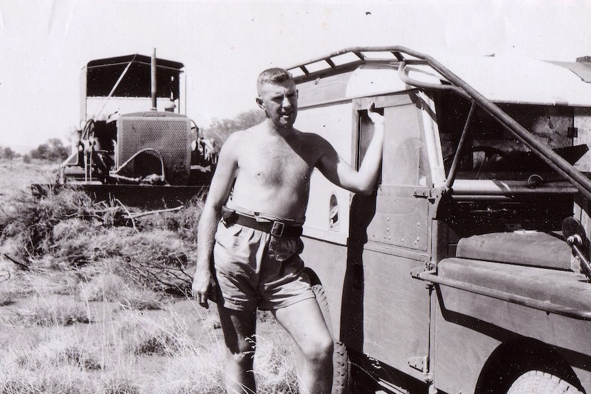 Len Beadell during the construction of the Gunbarrel highway