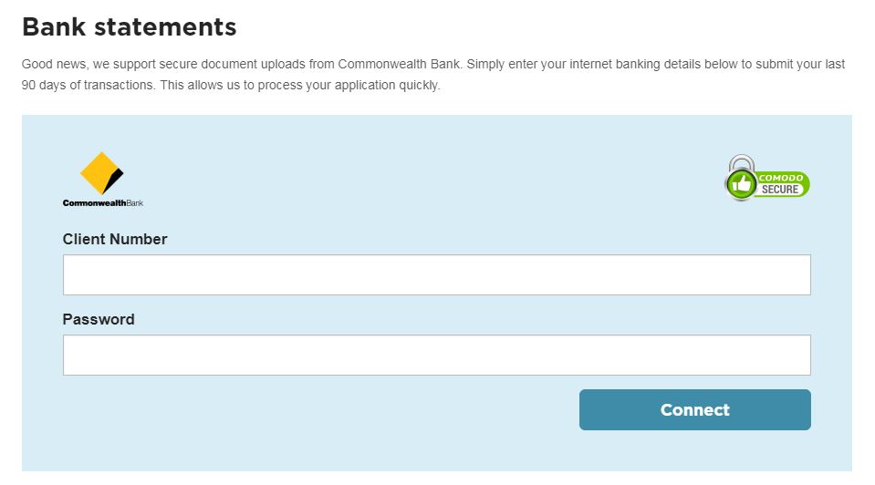 A page that asks for internet banking login details.