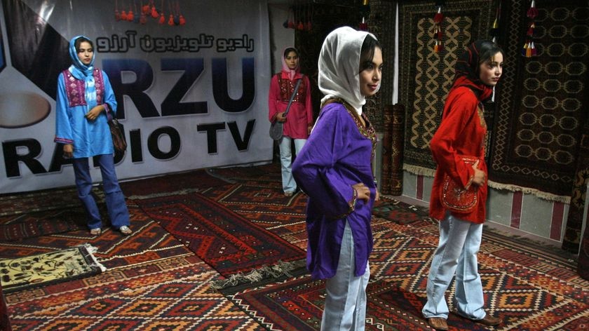 Afghanistan's Next Top Model: Contestants pose during a fashion show.