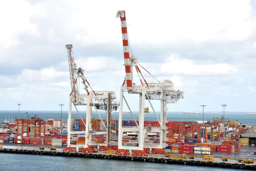 Cranes and shipping containers at Fremantle Port.