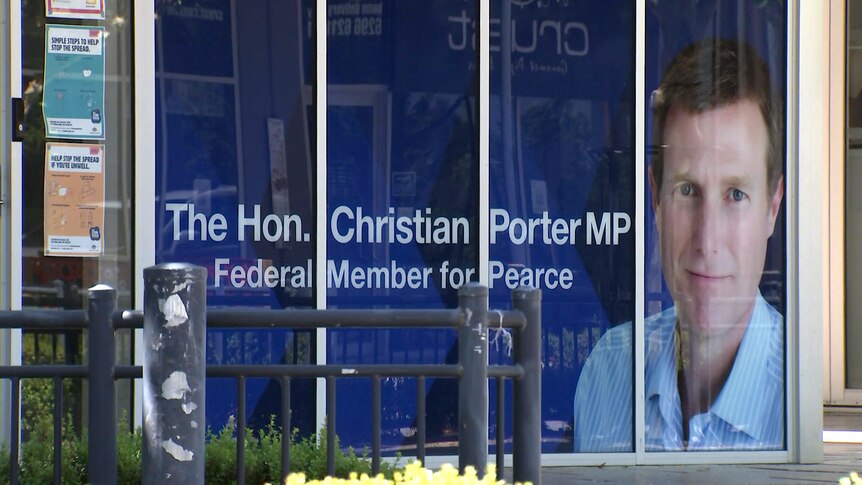 The shop front window of Christian Porter's electorate office