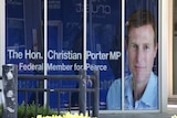 The shop front window of Christian Porter's electorate office