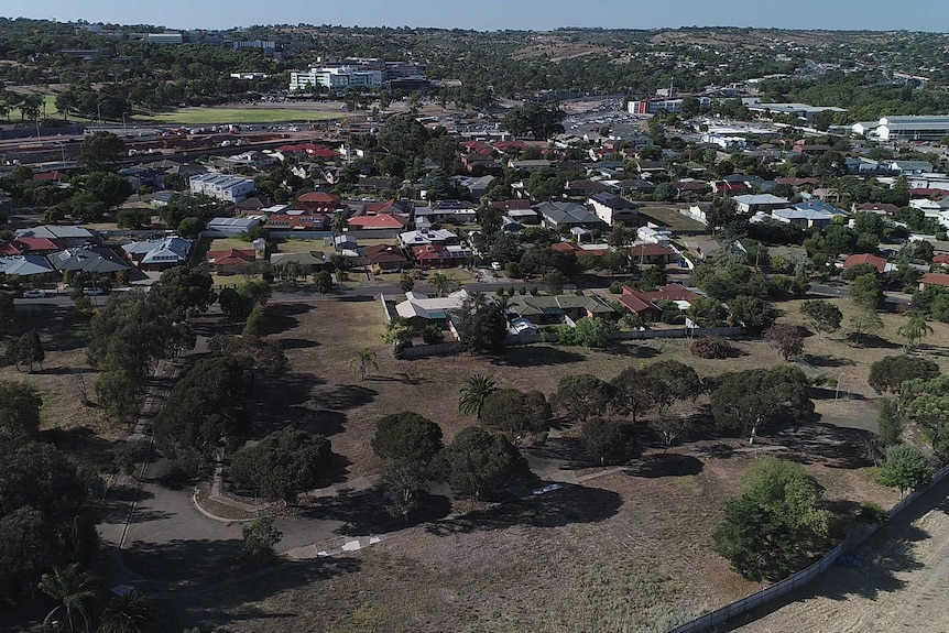 An aerial shot of Clovelly Park showing empty blocks of land next to houses