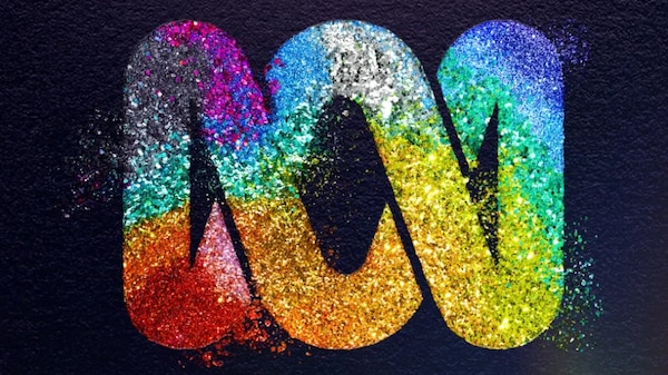 ABC Australia Logo with rainbow colours and glitter to celebrate World Pride 2023.