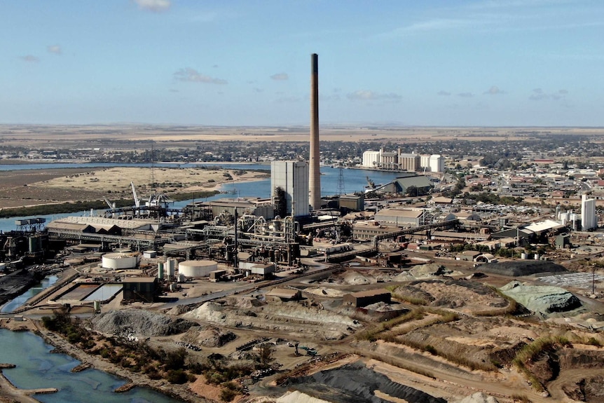 An aerial photo of a large industrial work site in Port Pirie