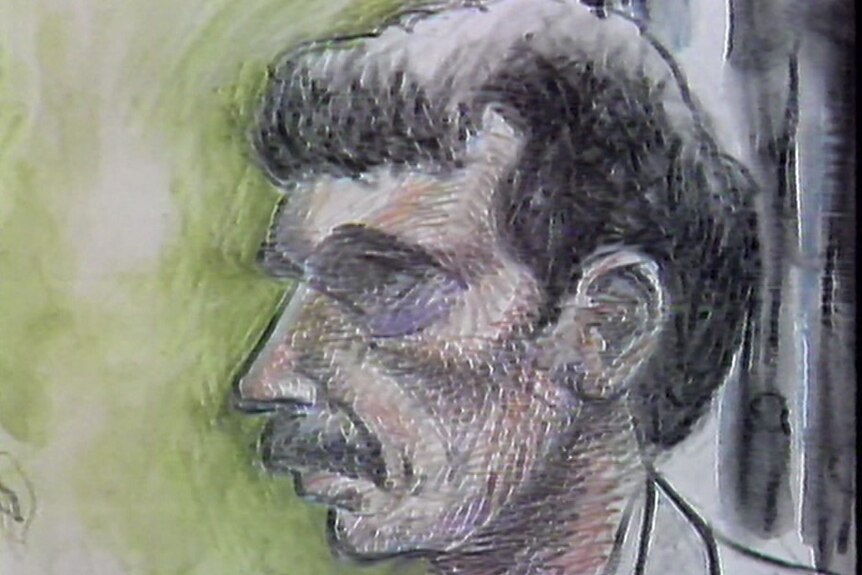 Court drawing of Barrie Watts