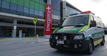 An ambulance parked outside the new Royal Adelaide Hospital emergency department