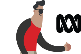 Cartoon man with cane and dark glasses and ABC logo