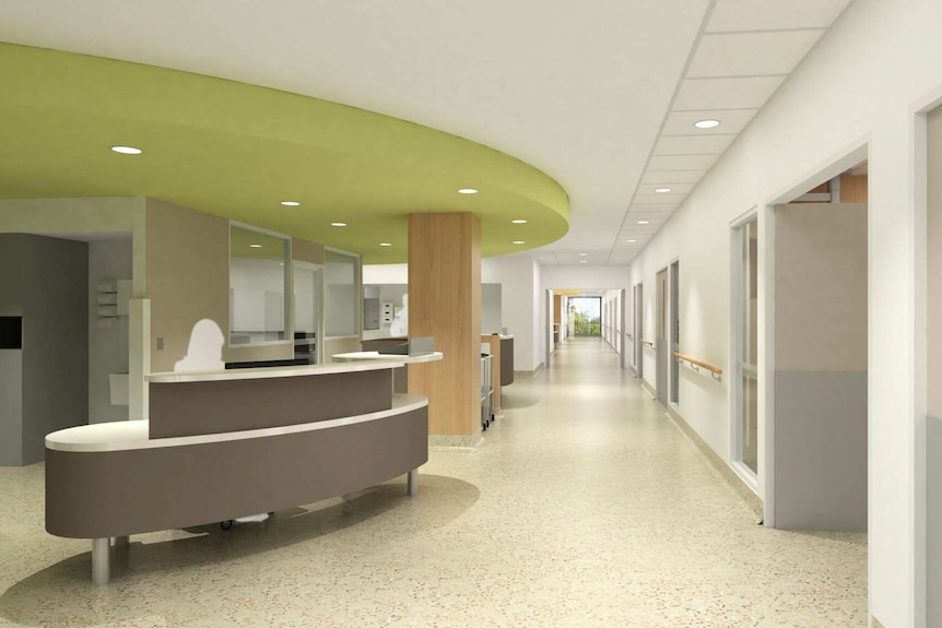 An illustration showing a redeveloped hospital reception area.