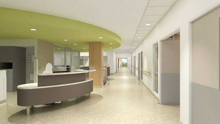 An illustration showing a redeveloped hospital reception area.