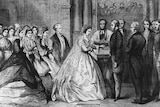 A wedding takes place at St George's Church, Hanover Square, London, circa 1850.