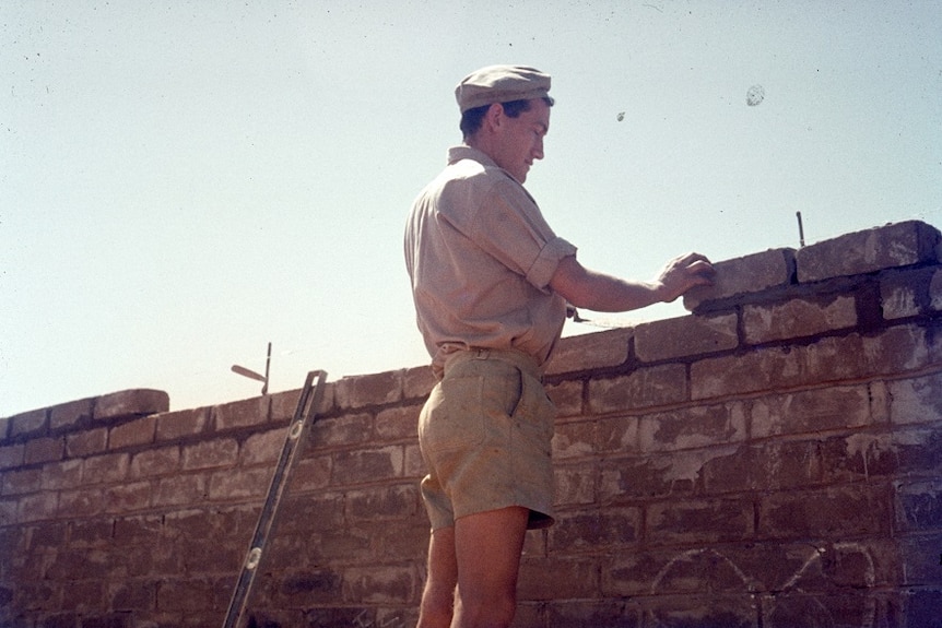 A man building wall