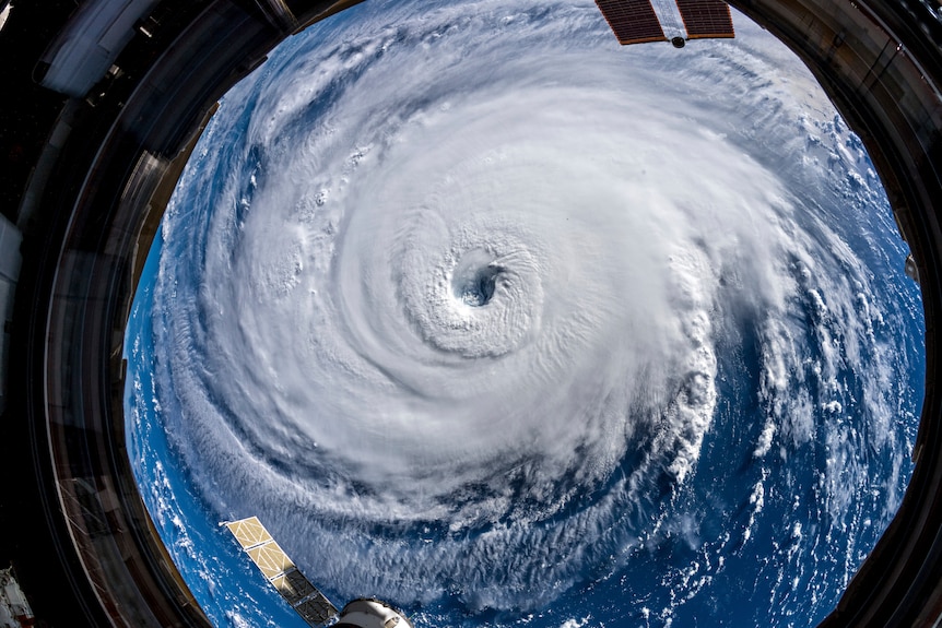 Hurricane Florence seen through the window of International Space Station.