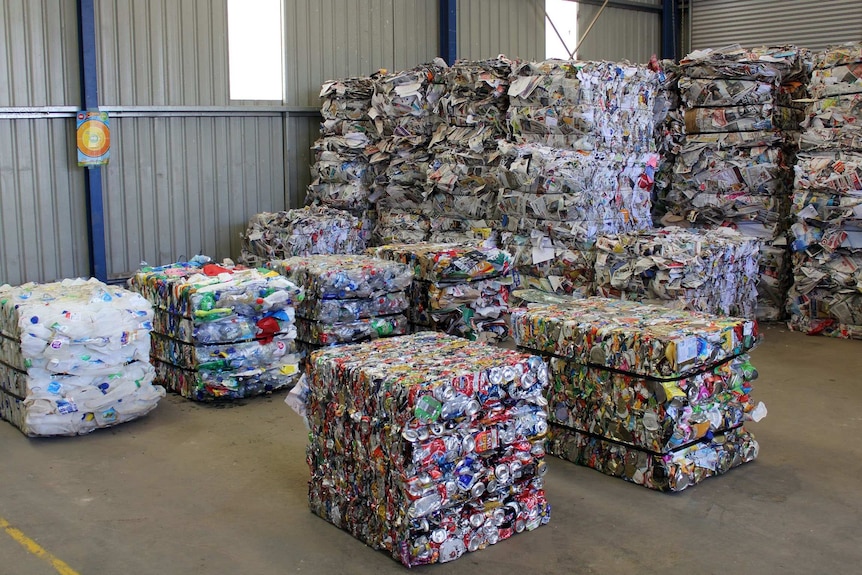 Bales of recycling material.