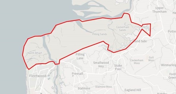 A map showing the search area for missing woman Nicola Bulley in the Morecambe Bay area