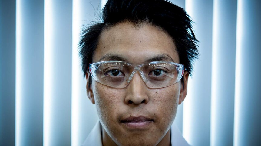 Dr Richard Tan Post doctoral Scientist wearing protective eye wear at the Heart Research Institute Newtown.