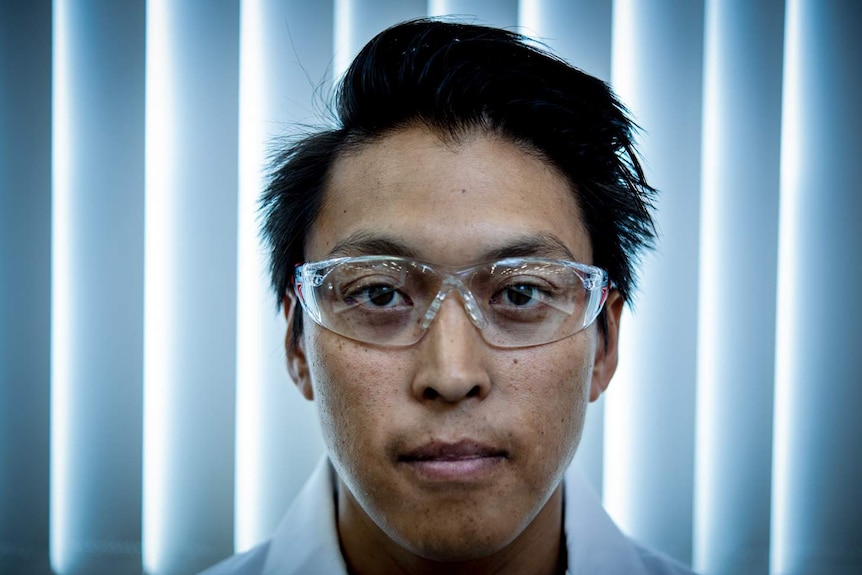 Dr Richard Tan Post doctoral Scientist wearing protective eye wear at the Heart Research Institute Newtown.
