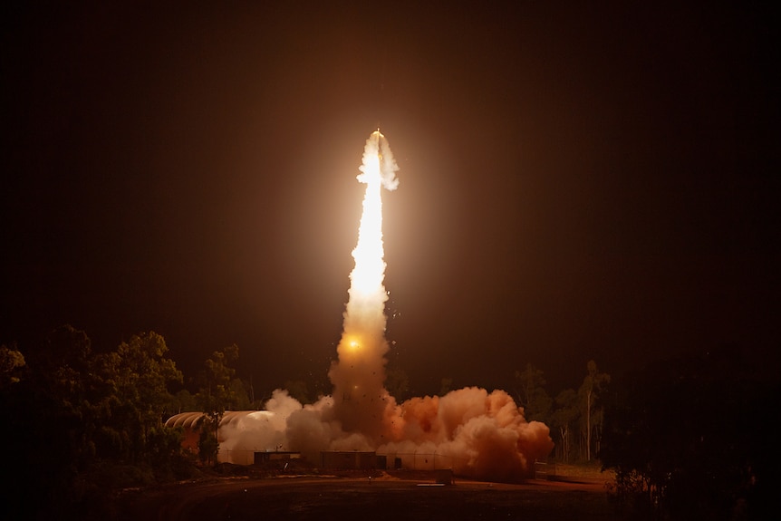 a rocket launches in the outback