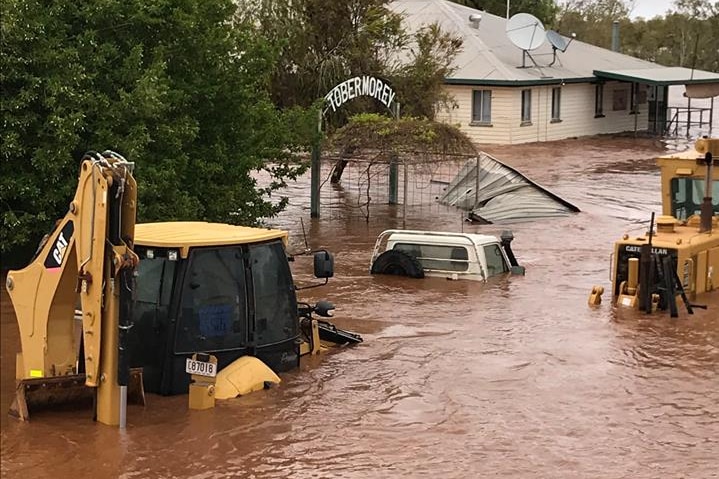Vehicle and other property has been destroyed after floodwaters inundated Tobermorey Station.