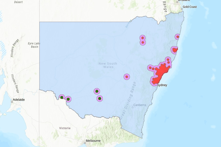 A map showing biosecurity exclusion zones in NSW.