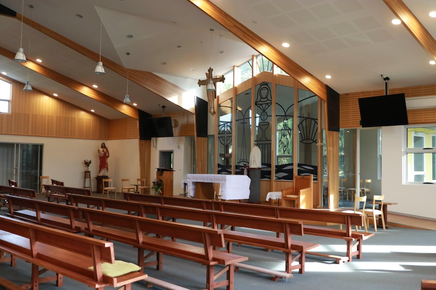 Interior of an empty contemporary Catholic church