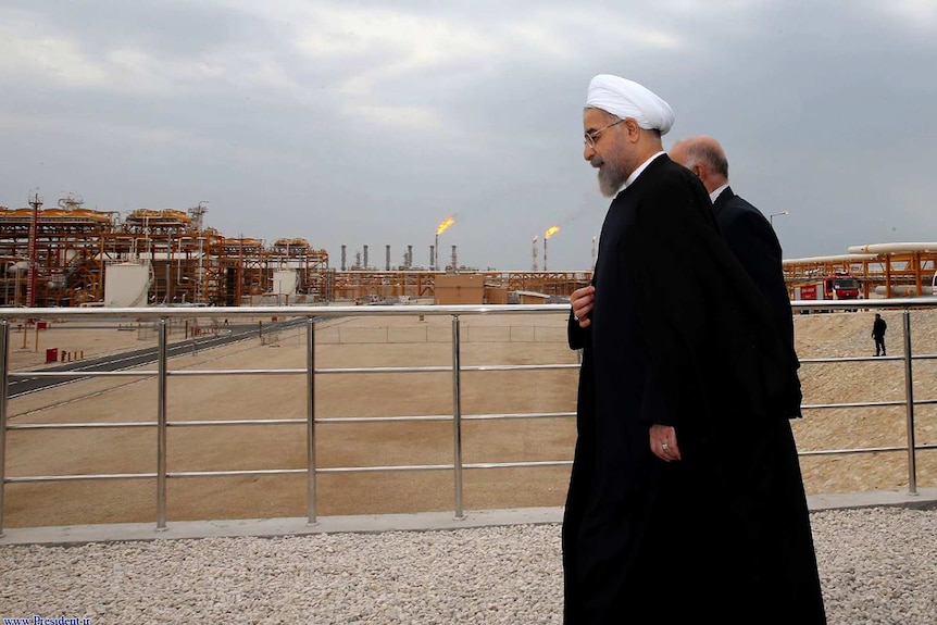 Iranian president Hassan Rouhani at oil field