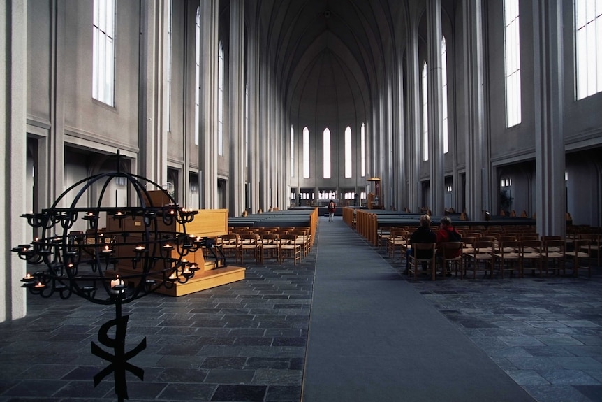 The interior of the Lutheran Hallgrimskirkja church in Reykjavik, Iceland.