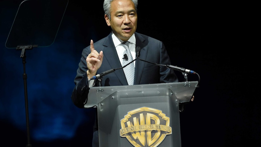 Kevin Tsujihara, chairman and CEO of Warners Bros, during a presentation at CinemaCon in 2015.