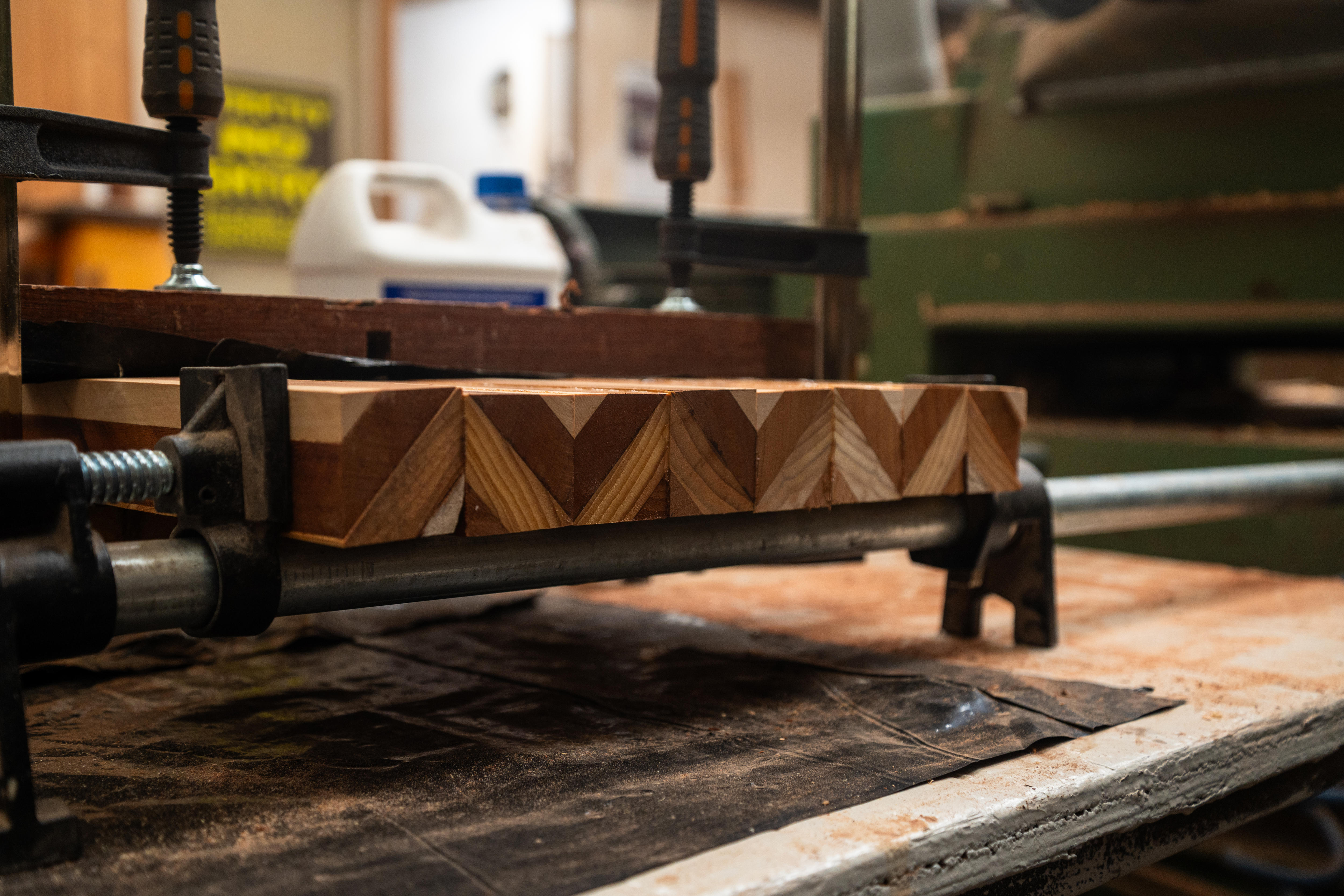pieces of timber glued together and clamped