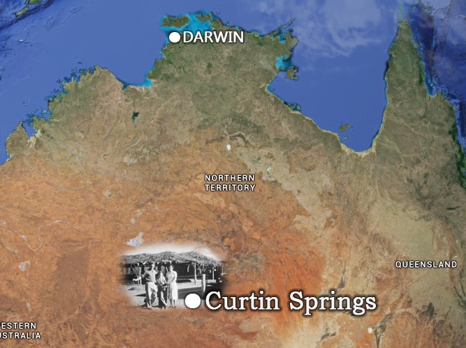 Map showing location of Curtin Springs, NT.