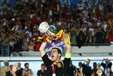 At long last: Iker Casillas lifts Spain's first the trophy for 44 years.