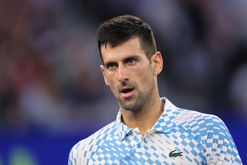 Novak Djokovic looks ahead during his Australian Open semifinal.