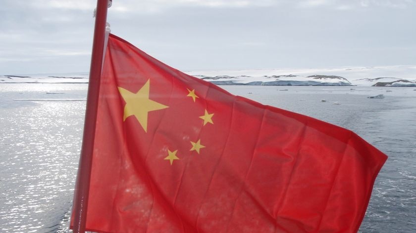 A Chinese flag flying over Antarctica