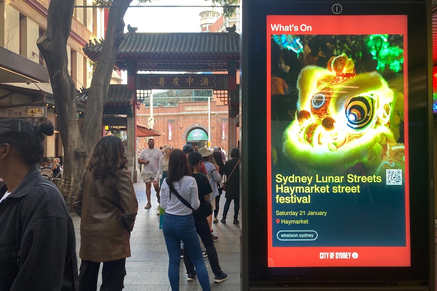 A sign advertising a Lunar New Year festival in Haymarket's Chinatown. 