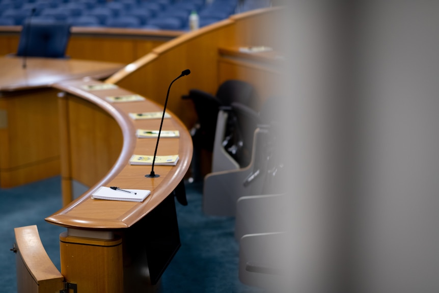 The bench of the NT Supreme court is pictured with the court room unattended.