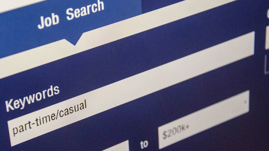 A computer screen shows a job search website.