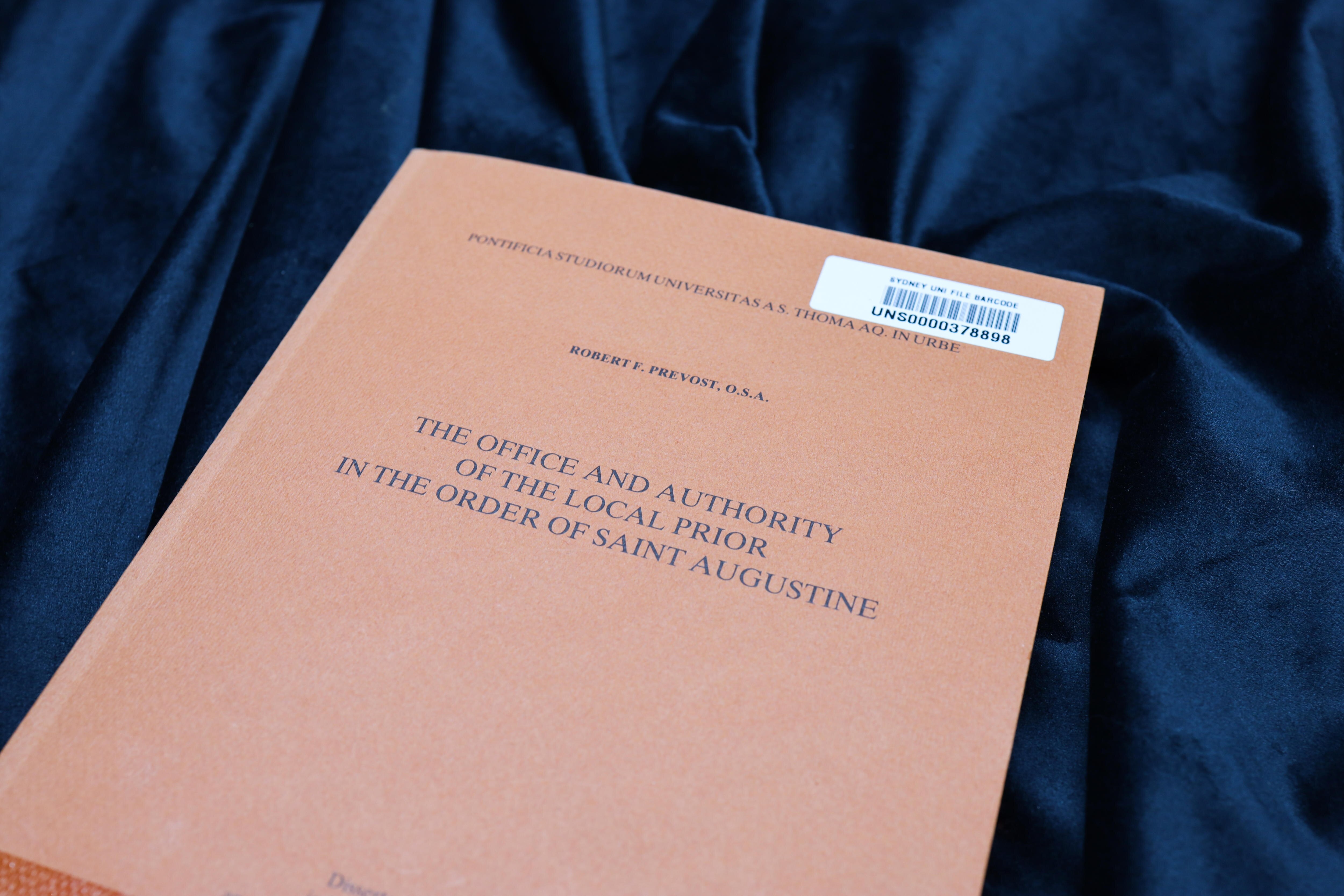 The covers of a rare copy of the doctoral dissertation of Fr Robert Francis Prevost