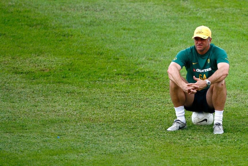 Australia coach Graham Arnold at a 2007 AFC Asian Cup training session at Supachalasai Stadium in Bangkok.