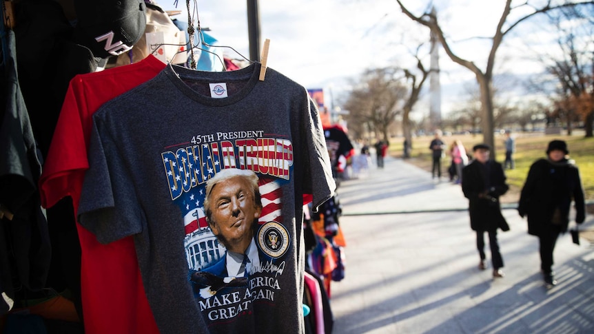 pro-trump merchandise hangs in washington dc