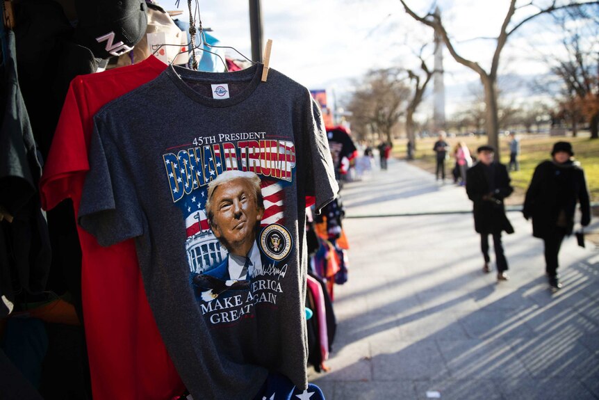 pro-trump merchandise hangs in washington dc