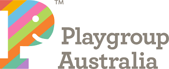 Playgroup Australia logo with a colourful P at the front