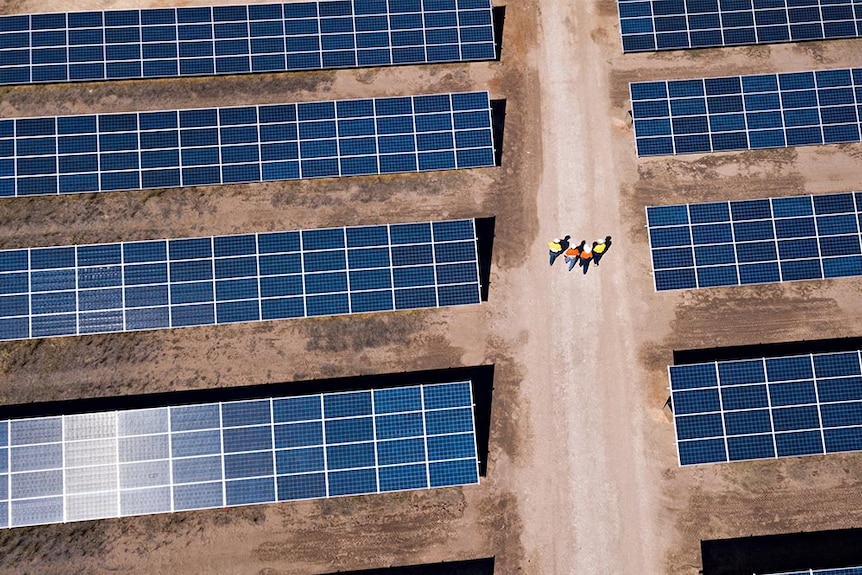 A drone shot of solar panels.