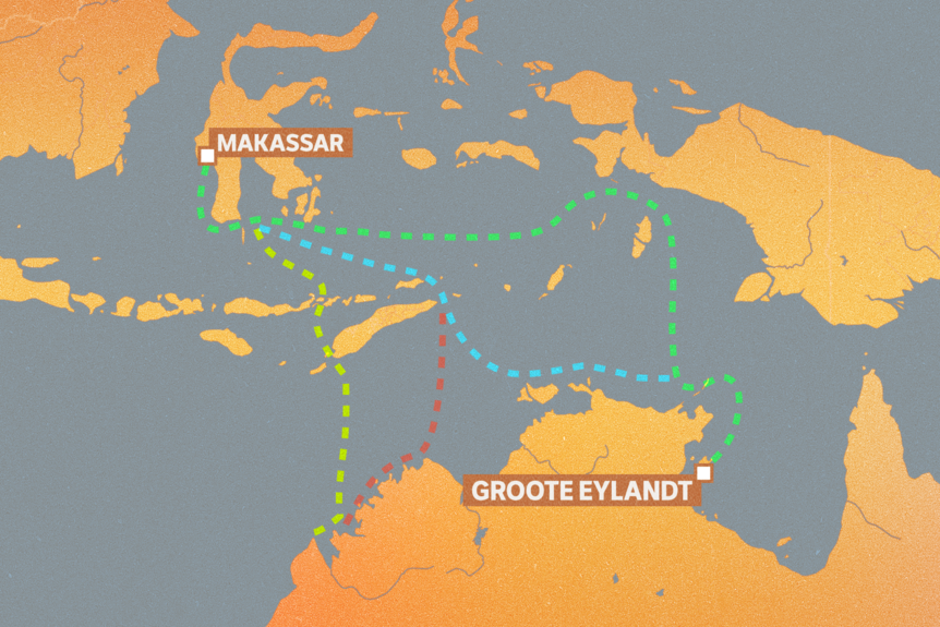 A map illustration showing sea routes from Indonesia to Australia