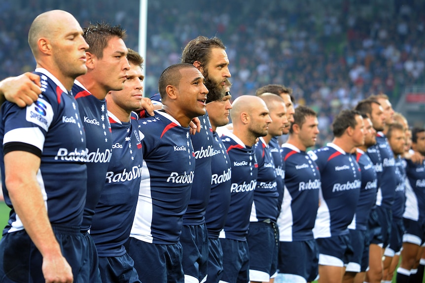 Melbourne Rebels players before their first Super Rugby match.